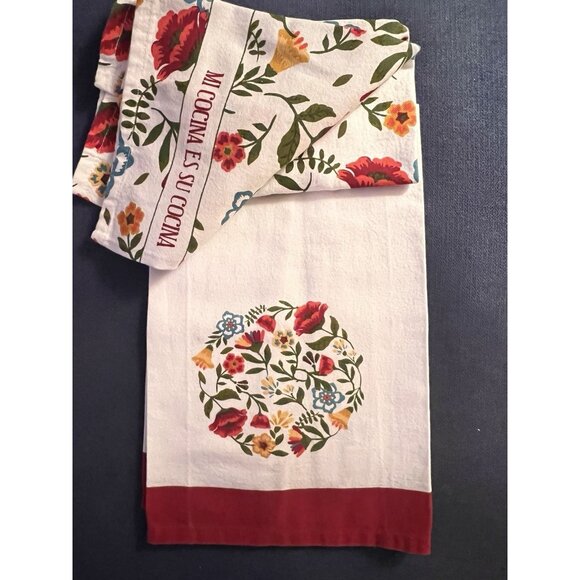 Kitchen Dish Towel Set/2 Mi Cocina Es Su Cocina 16"W x 28"L 100% Cotton Flowers - Picture 7 of 7